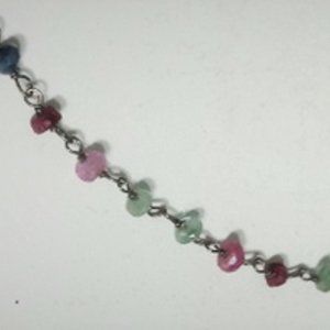 Vintage Sterling Silver w Raw Emerald Sapphire Ruby Stones Chain Necklace Lot